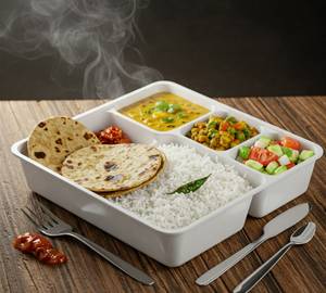 Mini Veg Thali (Served With: 02 Roti + Plain Rice + Mix Veg Sabji + Daal + Chutney + Pickle + Salad)