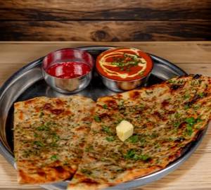 2 Aloo Stuffed Paratha + Kadhai Paneer ( Half )