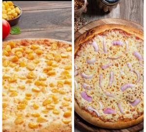 Sweet Corn Pizza And Onion Pizza.
