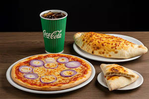 Onion Pizza + Chesse Calzone+ Mini Coke