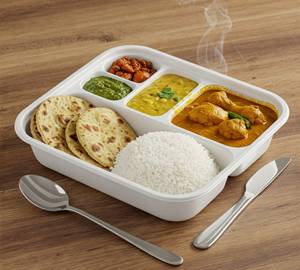 Mini Chicken Thali (02 Roti, Plain Rice, Chicken Curry, Masoor Dal, Chutney, Pickle & Salad)