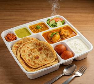 Chicken Paratha Combo (04 Paratha, Chicken Curry, Masor Dal, Chutney, Pickle, Salad, Curd & Rasgulla