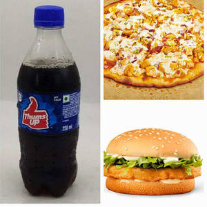 Chicken Pizza [Medium 6 slice ]+ Chicken Burger+ Cold Drink