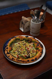 Basil Pesto, Chilli, Garlic Pizza