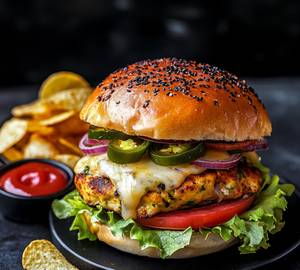 Chilli cheese paneer tikka burger