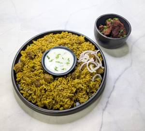 Soya Chunks Donne Biryani with mock meat Kebab