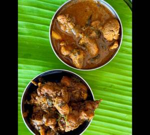 Half Chicken curry + half chicken fry