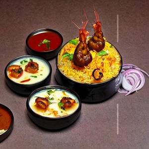 Dum Prawns Biryani & Raitha (Half)