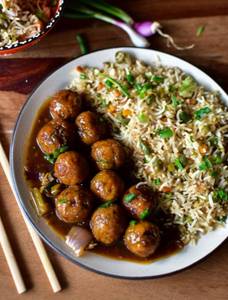 Veg triple fried rice with manchurian