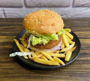 Veg Makhani Burger With Med Peri Peri Fries