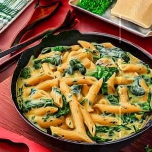 Spinach Red Mushroom Alfredo Prawn