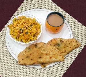 Poha With Tea And 2 Allu Paratha