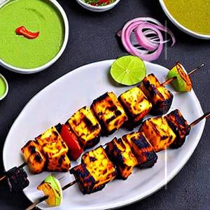 Grilled spicy afghani paneer tikka