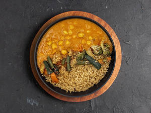 High Protein Choley With Brown Rice And Sauteed Veggies