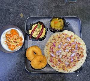 Onion Uttapam (1 Pc) + Dahi Vada (2 Pc) + Plain Vada (2 Pc)