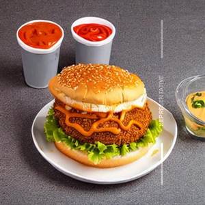 Veg cheese nachos burger                                                                                                                                             