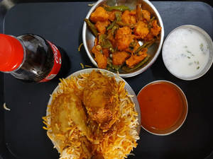 Chicken Dum Biryani + Chicken-65 + Coke