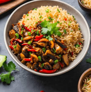 Stuffed Veg Mushroom Black Pepper Sauce With Veg Fried Rice