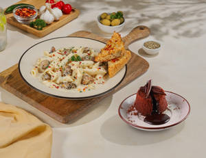 Grilled Chicken & Cheese Alfredo Pasta + Chocolava