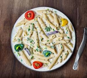 Veg penne alfredo pasta white sauce