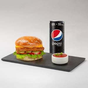 Spicy Chicken Burger With Pepsi Black Can