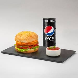 Spicy Paneer Burger With Pepsi Black Can