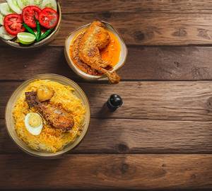 Mutton biryani with chicken chaap