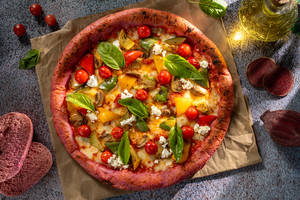 Beetroot Sourdough Mixed Veg with Crumbled Feta Pizza