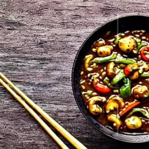 Baby Corn Mushroom & Veg In Hot Black Bean Sauce Gravy