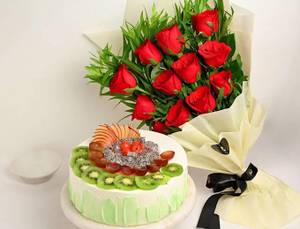 Fruit Cake with Lush Red Roses