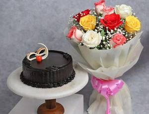 Chocolate Truffle Cake with Mixed Roses