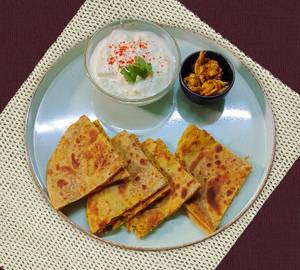 2 Masala Paratha With Curd And Pickle