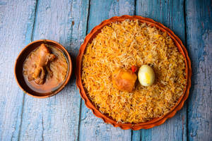 Egg Biryani with Mutton Chaap