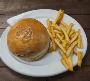 Chicken Burger With French Fries And Soft Beverage