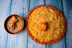 Aloo Biryani with Mutton Chaap
