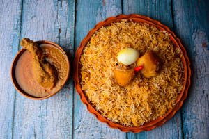 Aloo Biryani with Chicken Chaap