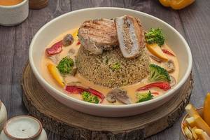 Stuffed Grilled Chicken Breast, Sautee Vegetables With Quinoa