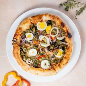 Basil Pesto Chicken and Egg  Pizza