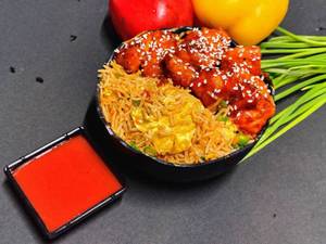Schezwan Egg Fried Rice With Sesame Chicken