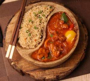 Veg Fried Rice With Chicken Kosha[2Pc]