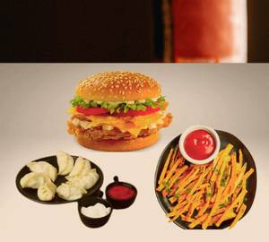 Cheese Burger + Veg Steam Momos + Masala French Fries