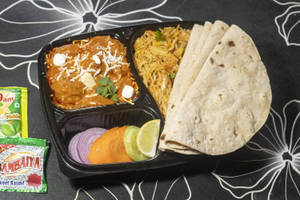 Butter chicken with chicken fried rice