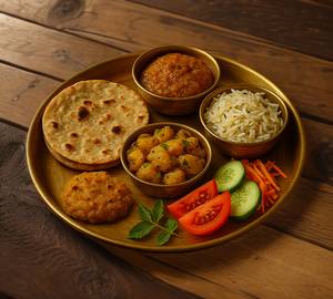 Radha Rasoi Special Thali (Dal + Seasonal Veg + Paneer Curry + 4 Roti  + Rice+ Salad + 1 Sweet Dish)