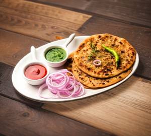 Onion Paratha(4) Salad, Pickle , Curd