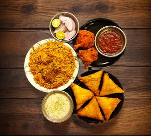 5 Mutton Samosa+2 Chicken Lollipop+ Half Chicken Biryani