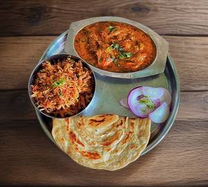 2 lacchha paratha + fried rice + chicken masala [2 pieces]