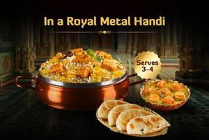 Nawabi Handi Dum Biryani with Veg Curry and Breads Combo (Serves 3-4)