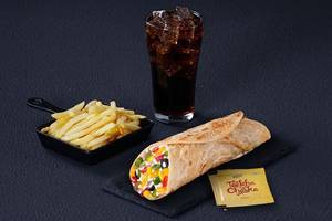 Baked Pizza Wrap (Veg) with Fries and Coke Meal