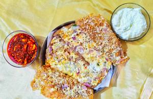 Cheese Paneer Pyaz Paratha with Curd and Pickle