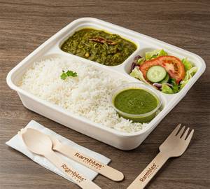 Pure Jain Sabji Chawal (Plain Rice, Sabji, Chutney & Salad)